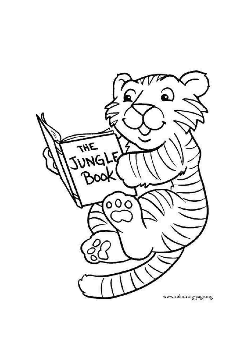 Тигр с книгой раскраска