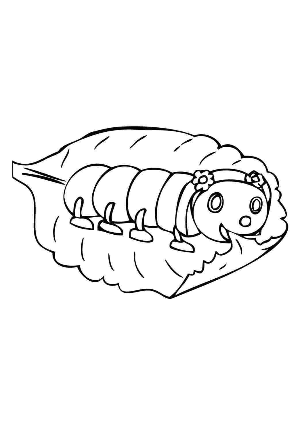 Раскраска Гусеница на листе