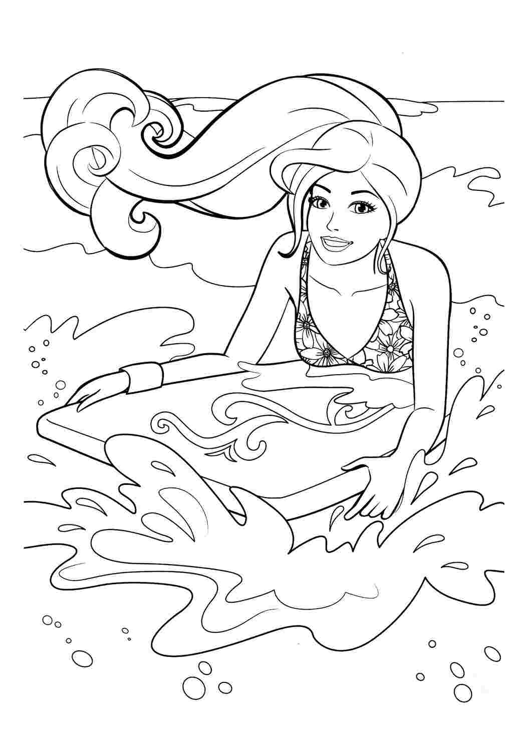 Раскраска Барби плавает