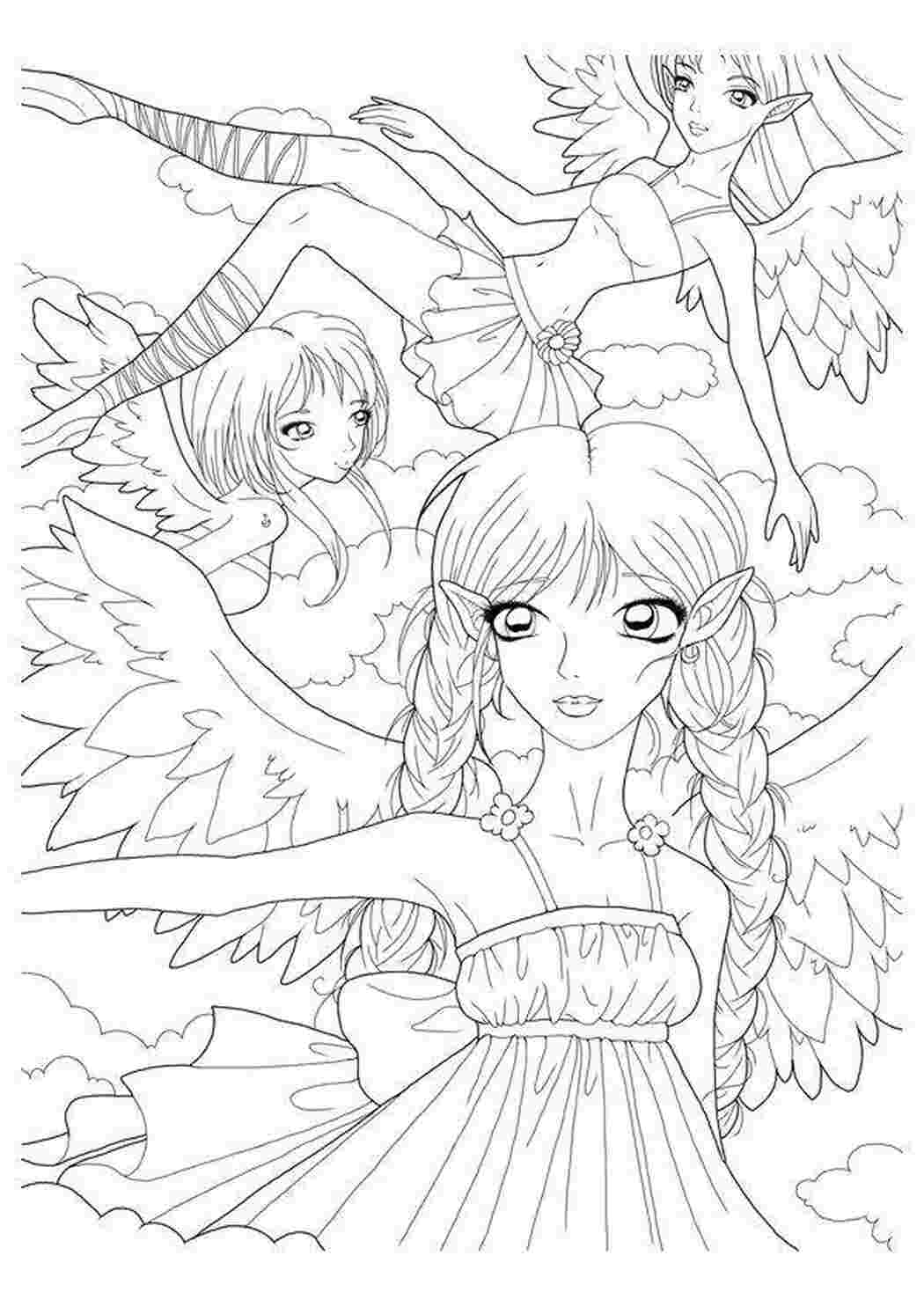 Раскраски для девочек 10 лет очень красивые аниме ангелы