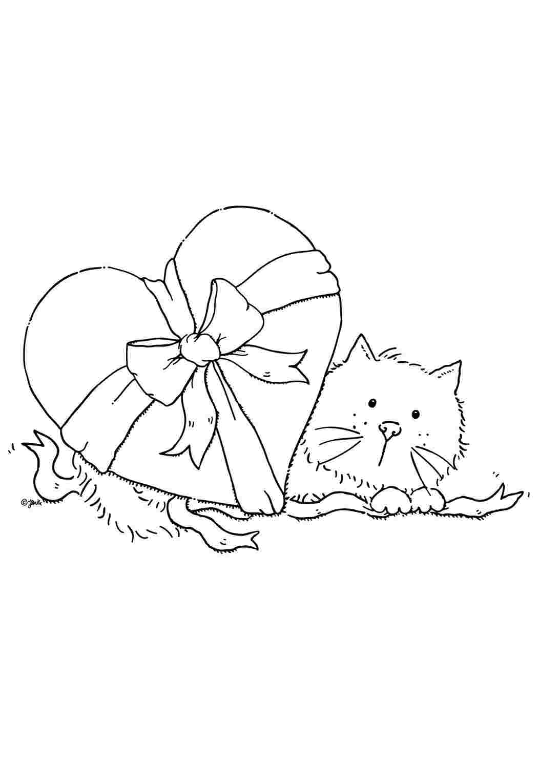 Раскраска котик с сердечком