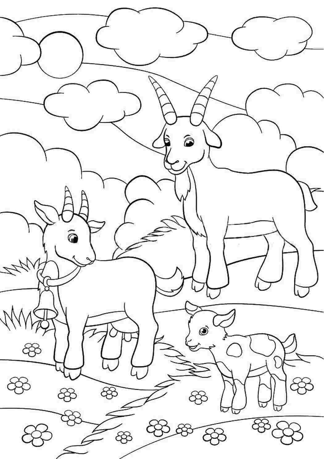 Раскраска коза с козленком для детей