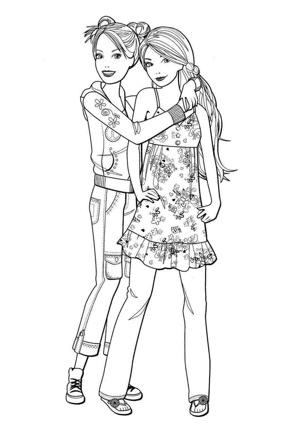 Раскраска Подружки обнимаются