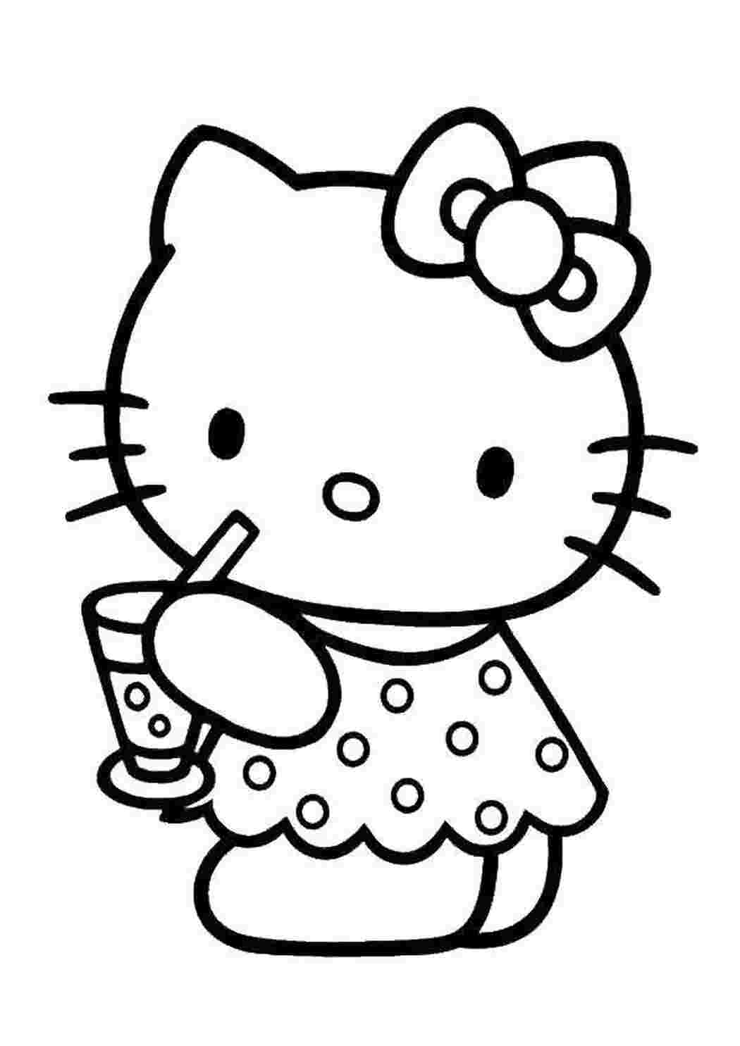 Раскраска Китти пьет коктель