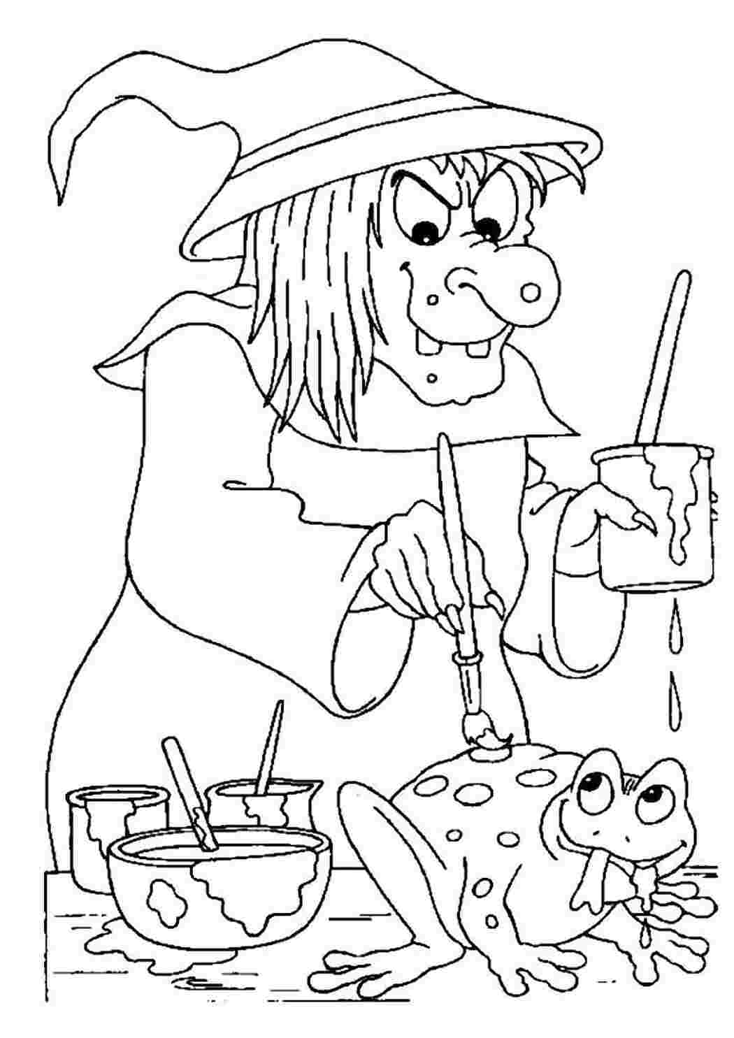 Раскраска Ведьма красит жабу