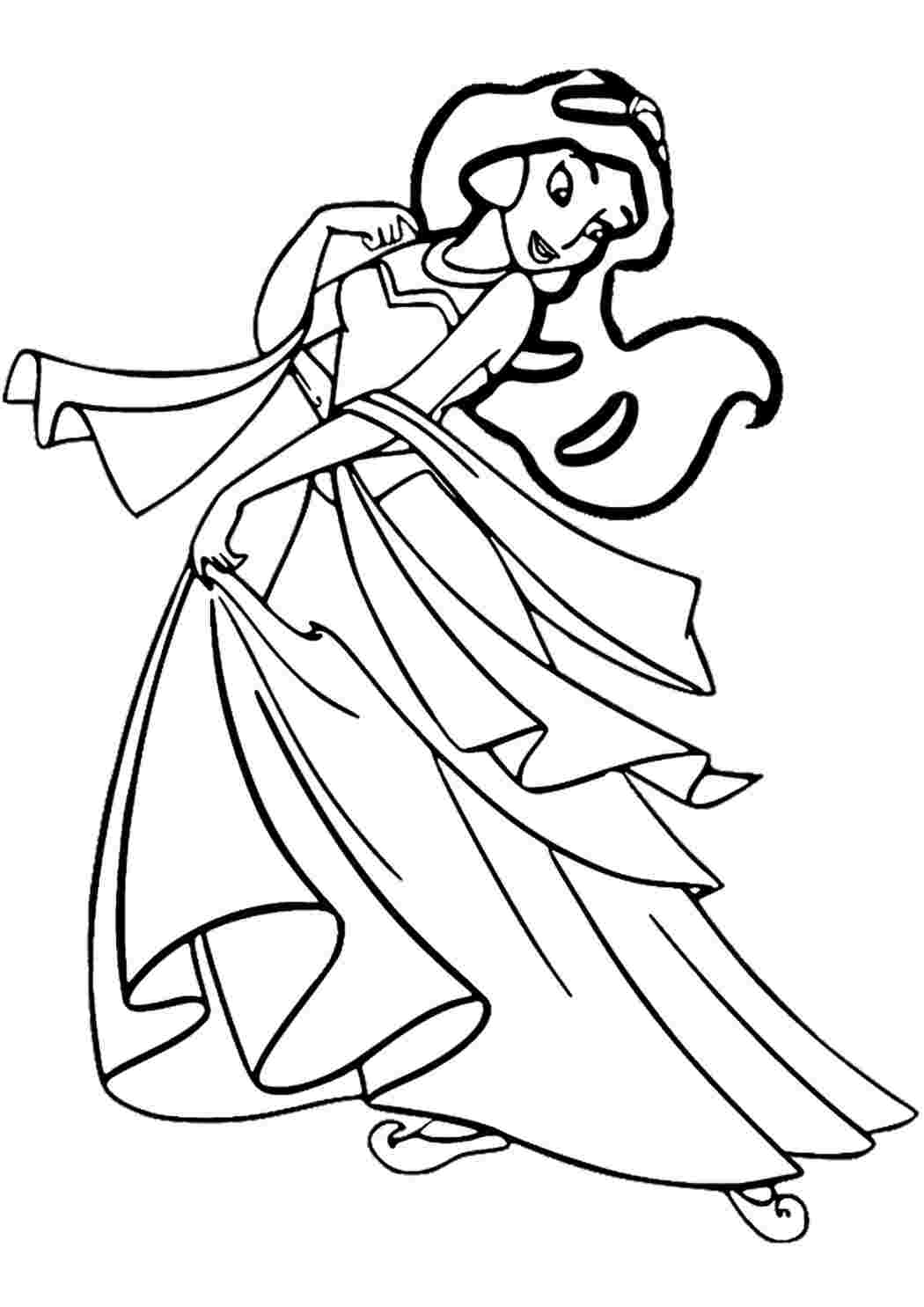 Раскраска Жасмин принцесса в платье