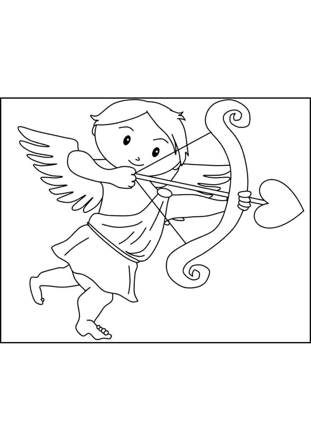 Раскраска  Купидон пускает стрелу любви