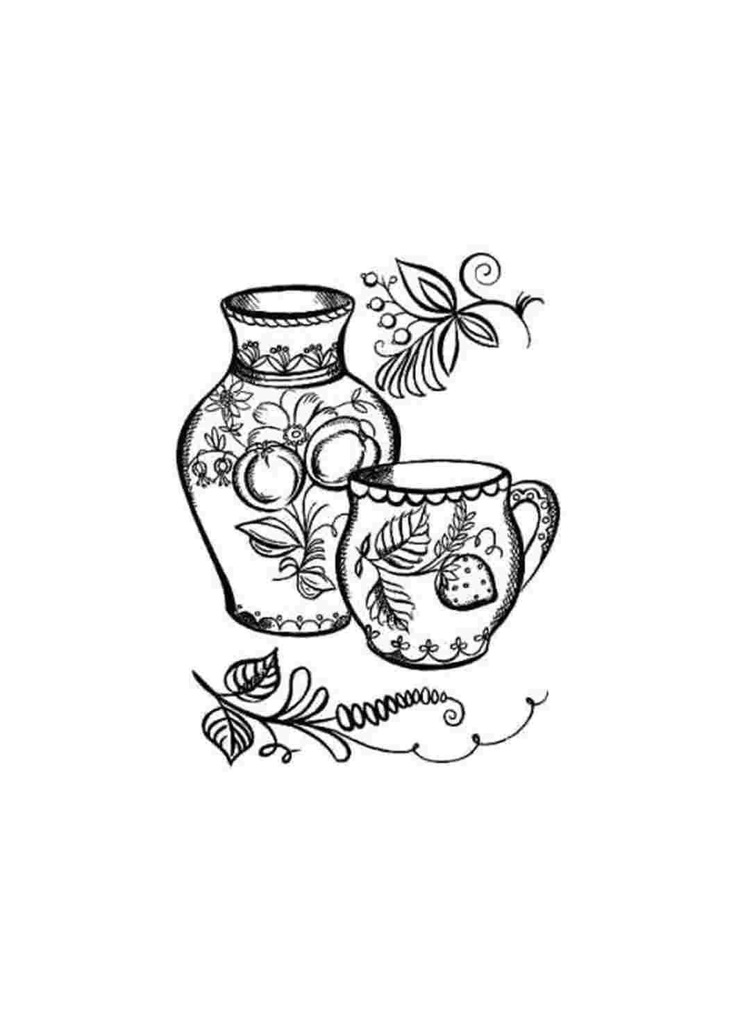 Раскраска Гжельская посуда