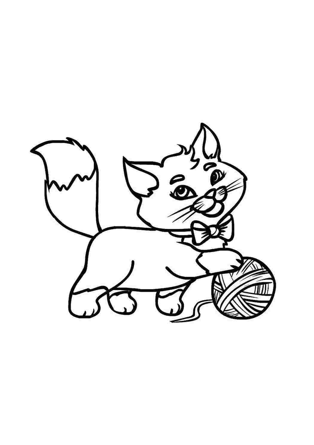 раскраска. раскраска. раскраска котик с клубком. котики. котенок.