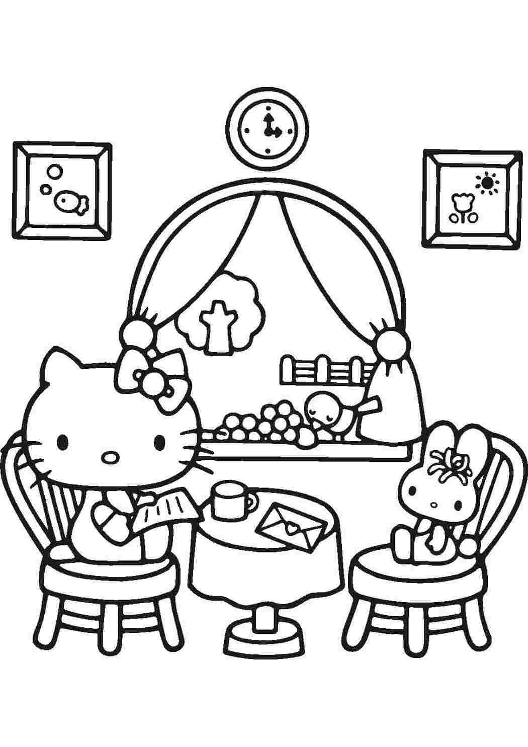 Раскраска Китти читает газету