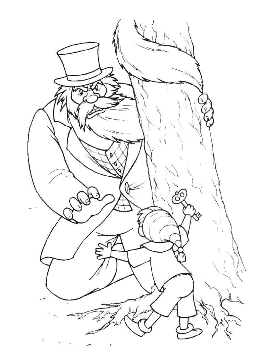 Раскраска Буратино дразнит Карабаса
