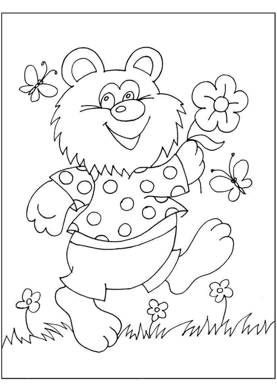 Раскраска  Мишка на полянке