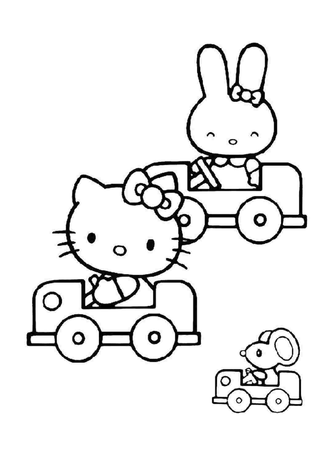 Раскраска Китти на машинке