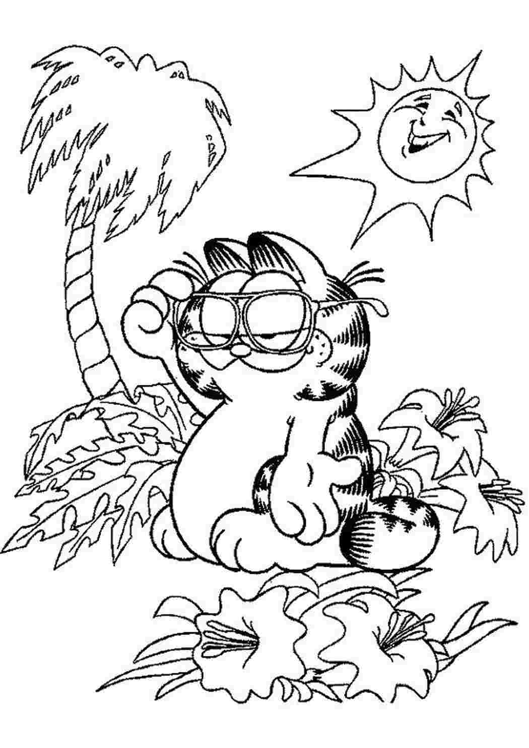 Раскраска Гарфилд на острове
