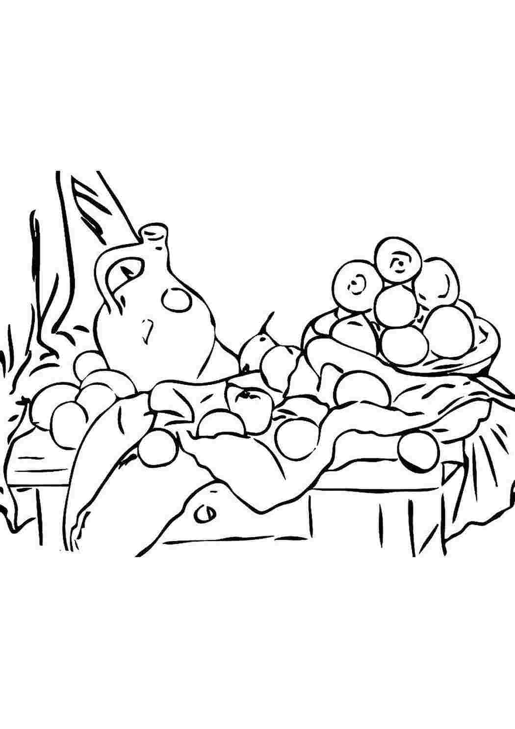 Раскраска Фрукты на столе