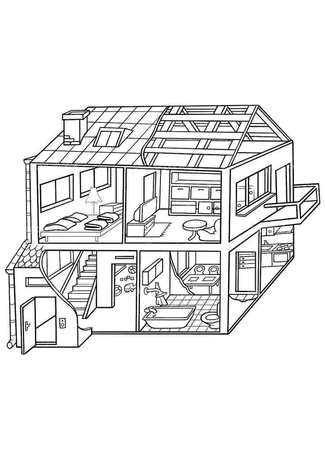 Раскраска дом с комнатами