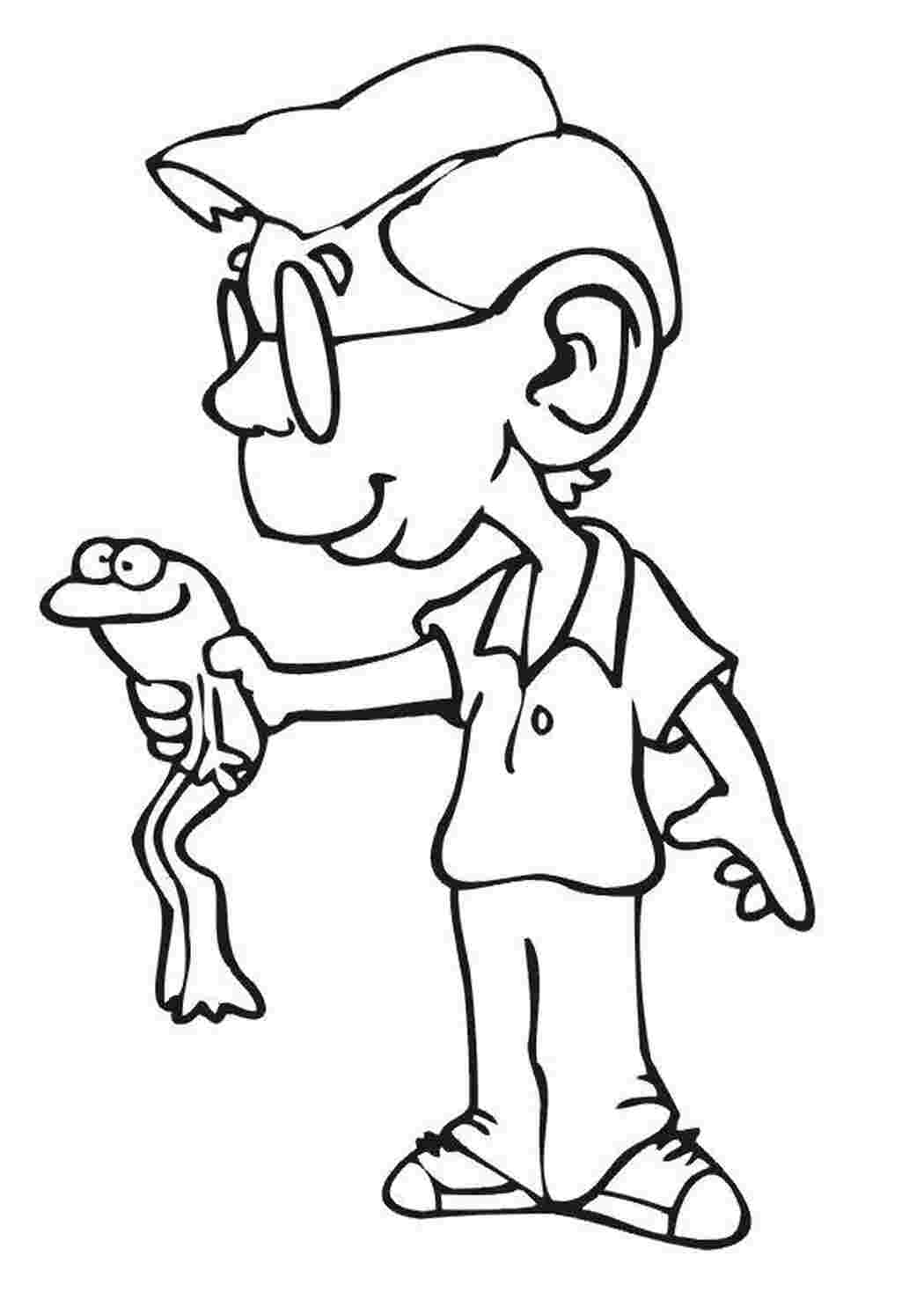 Раскраска Мальчик поймал лягушку