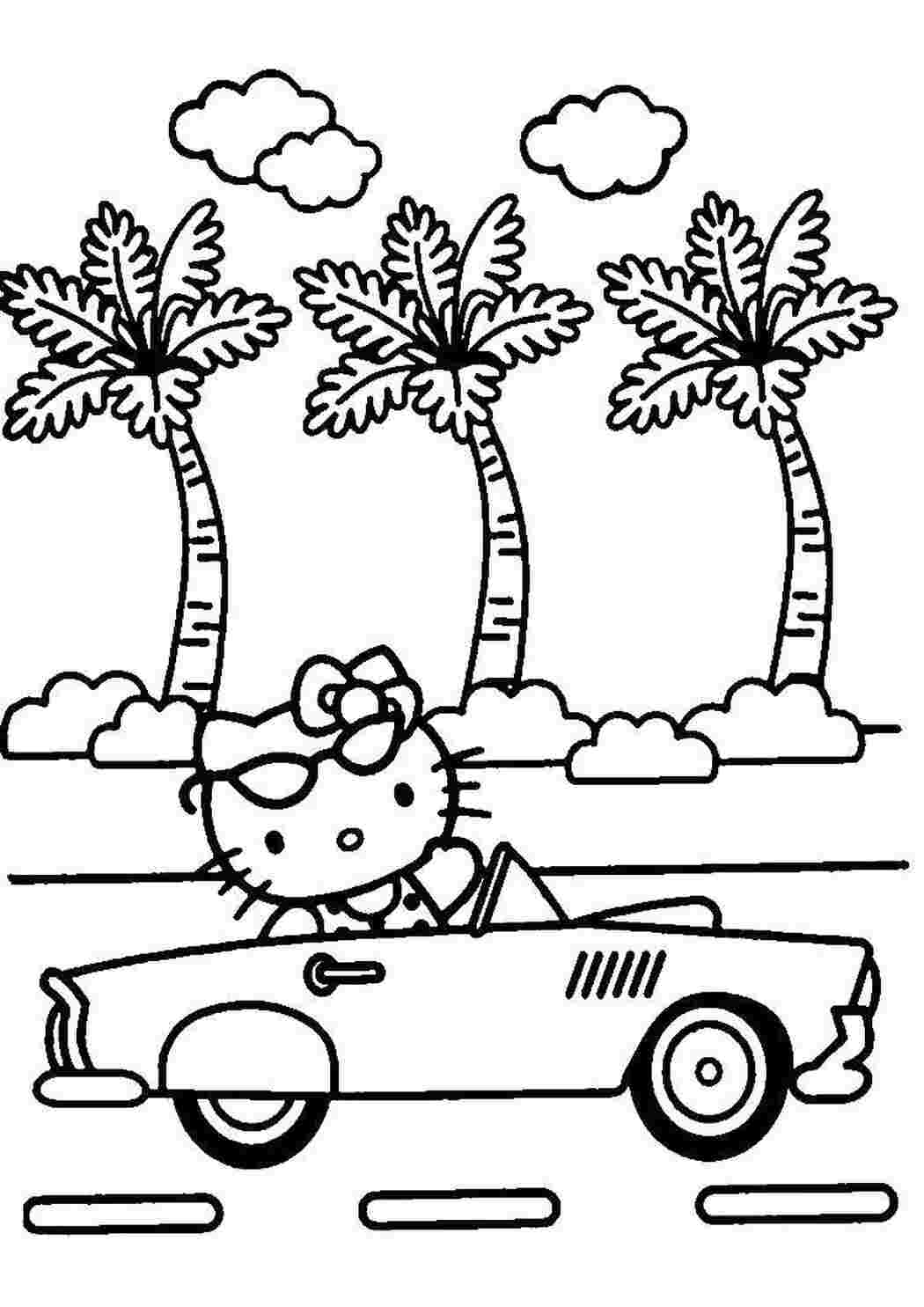 Раскраска Китти на машине
