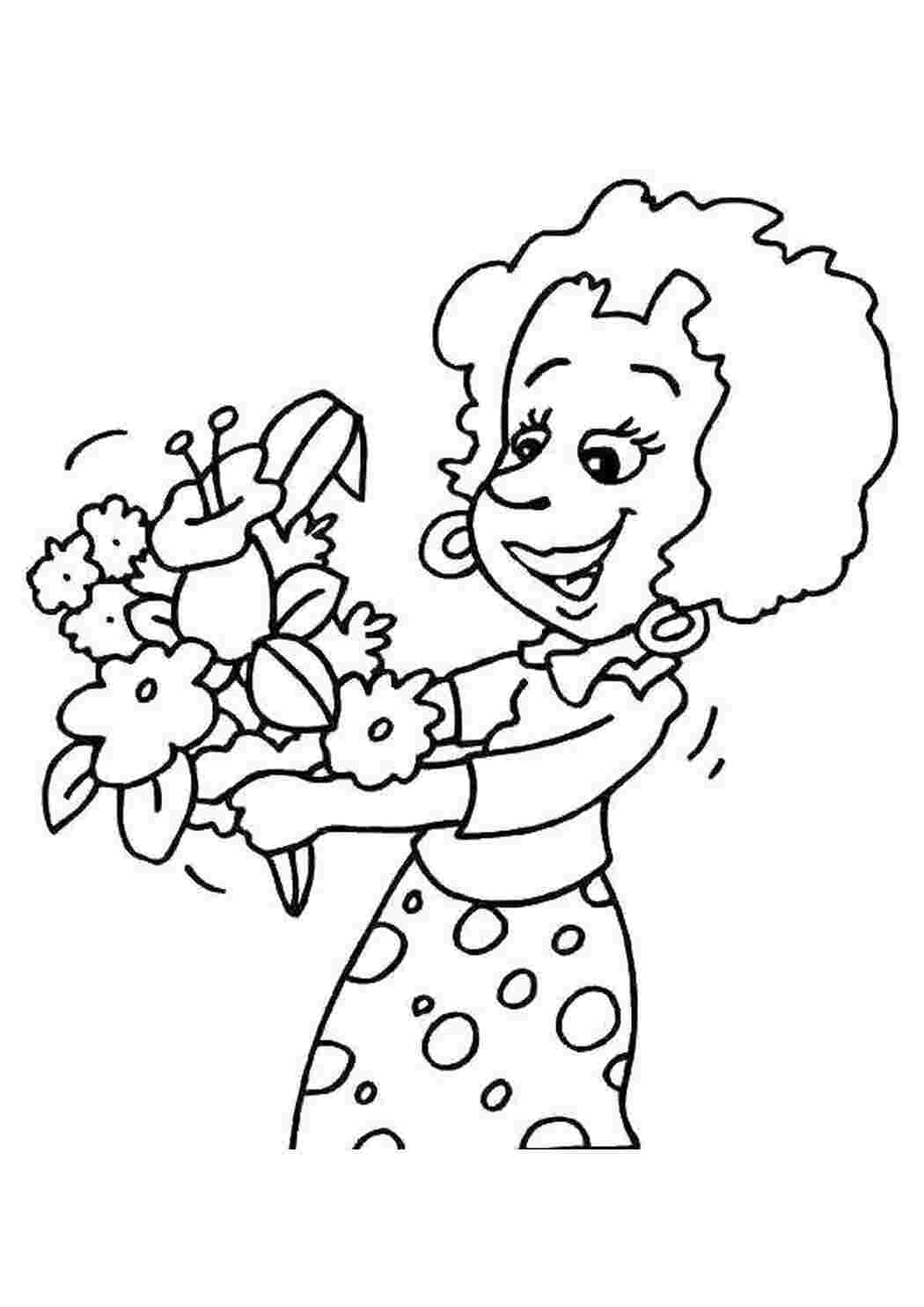 Раскраска мама с цветами для детей
