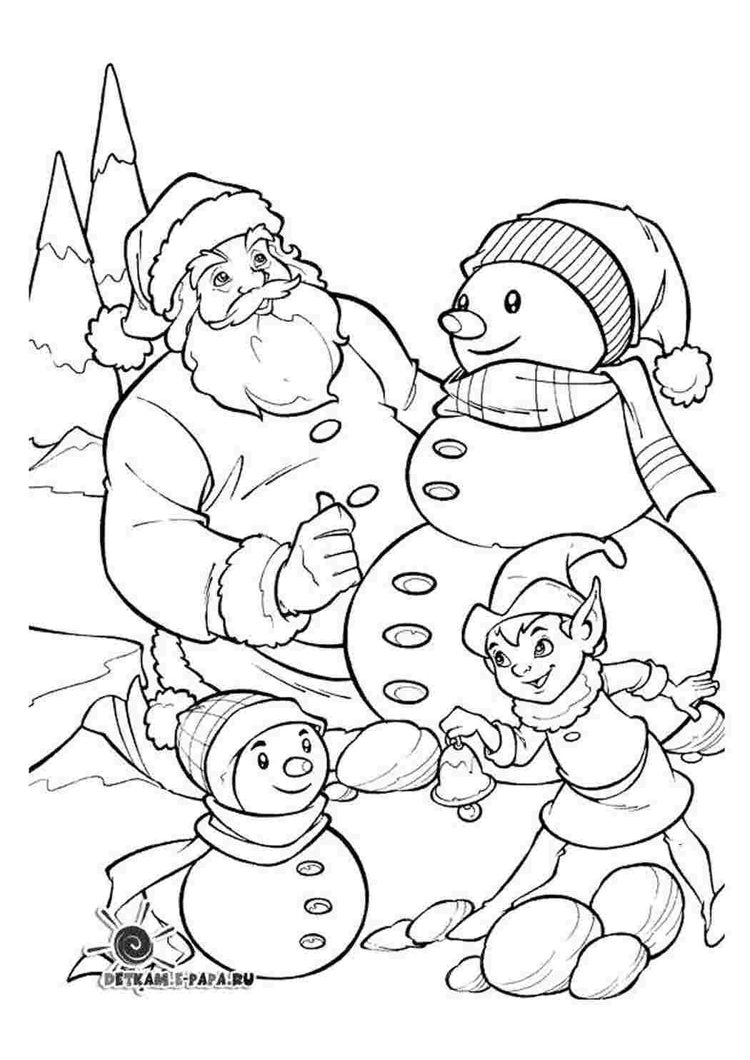 Новогодняя раскраска дед Мороз и Снеговик