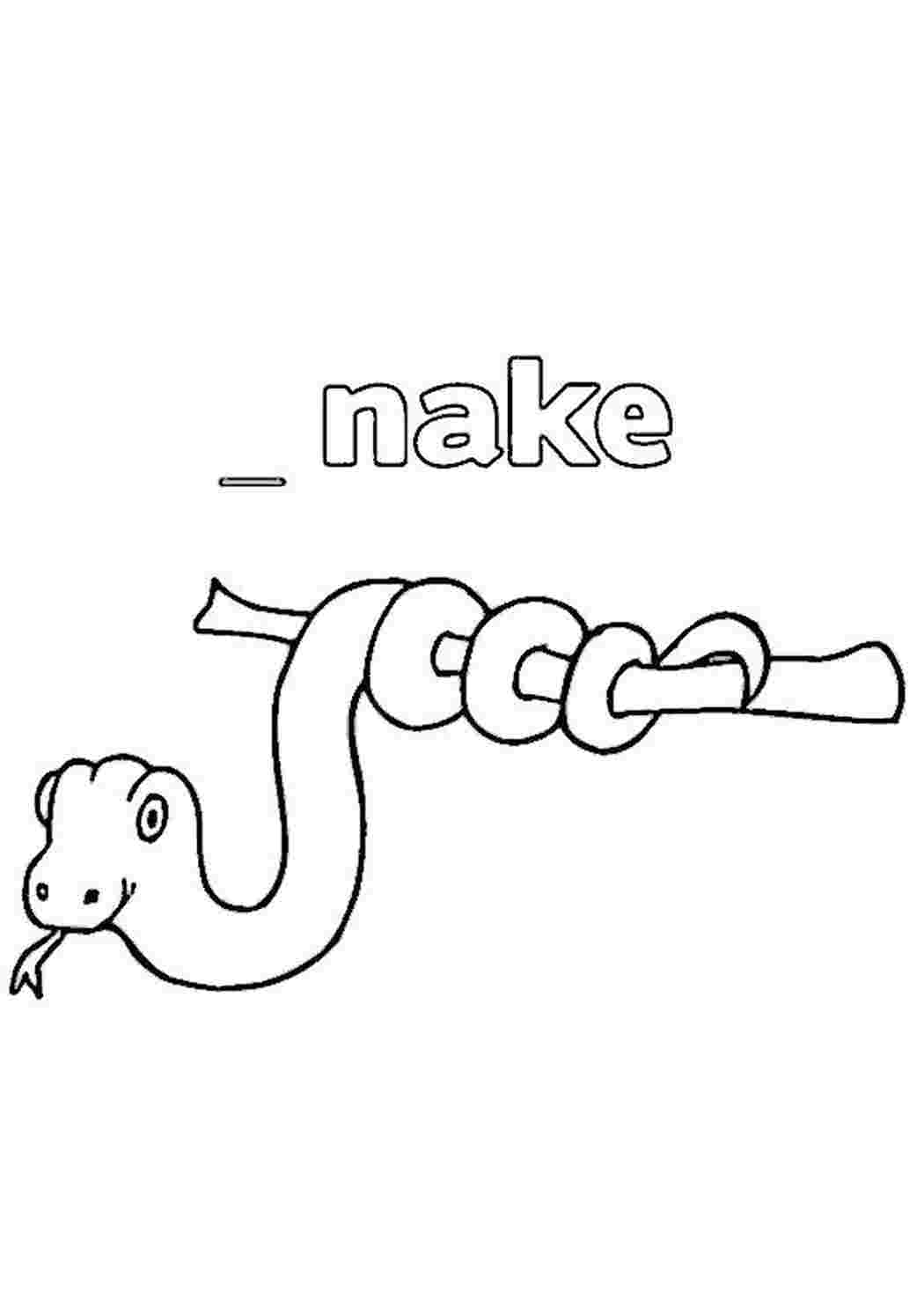 Раскраска Змея на ветке. Добаь букву. Учим английский. 