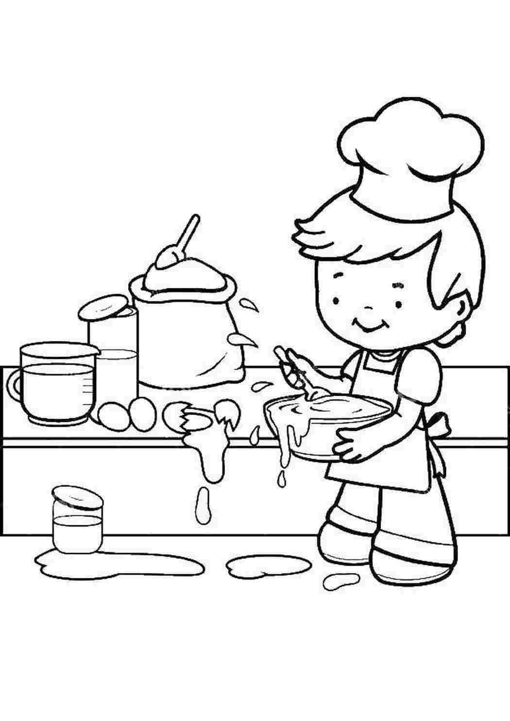 Мальчик на кухне раскраска