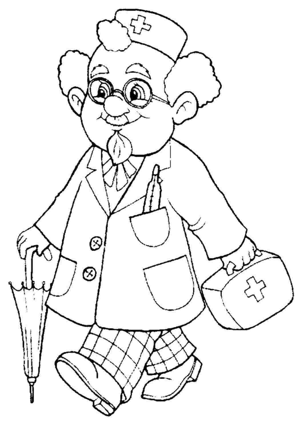 Раскраска Айболит идет на работу 