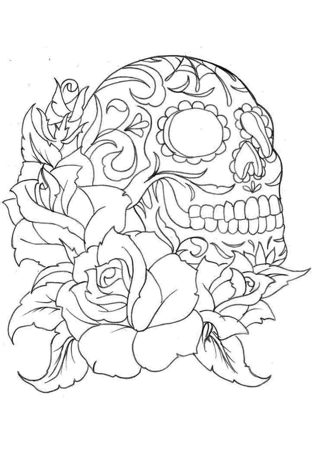 Раскраска Череп на розах