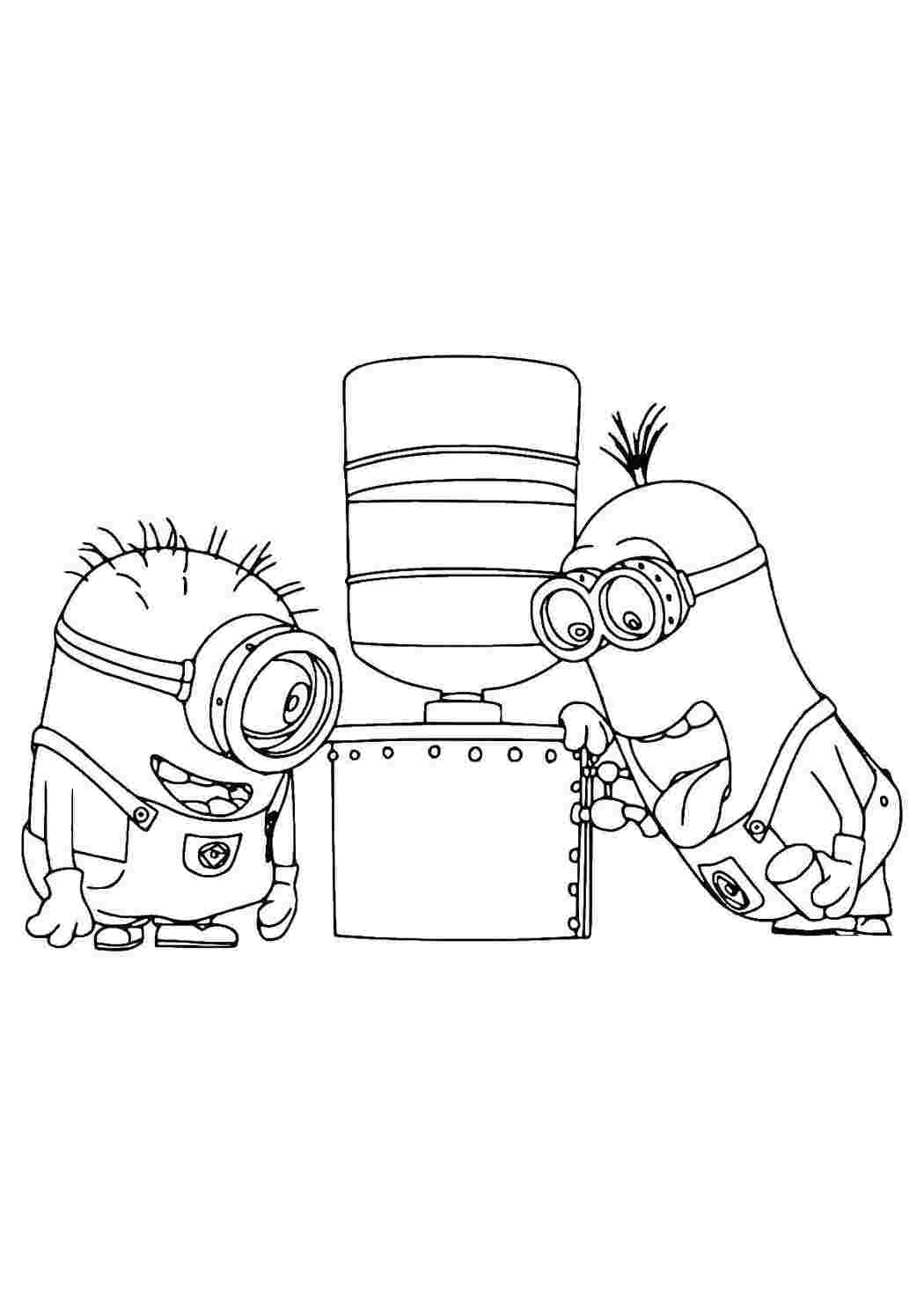 Раскраска Миньоны пьют воду