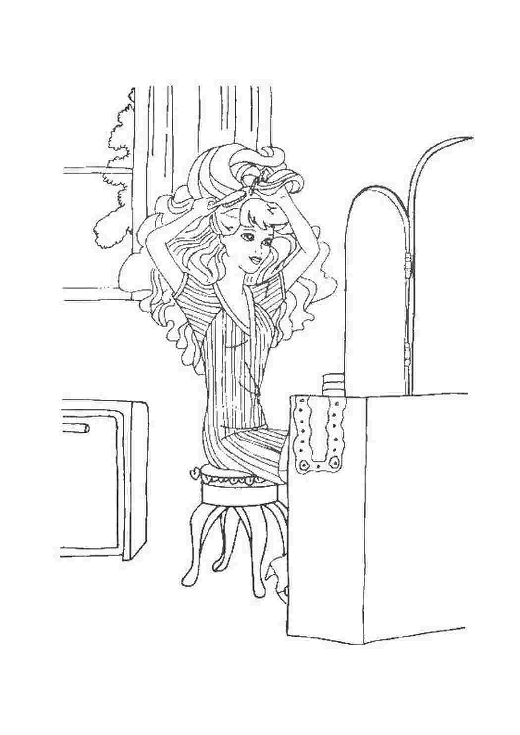 Раскраска Барби причесывается