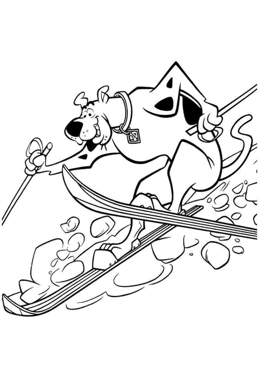 Раскраска Скуби горнолыжник