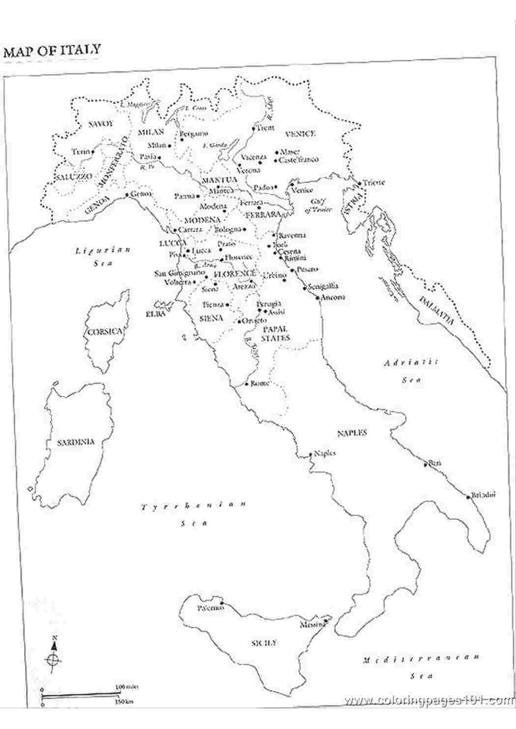 Карта Италии раскраска