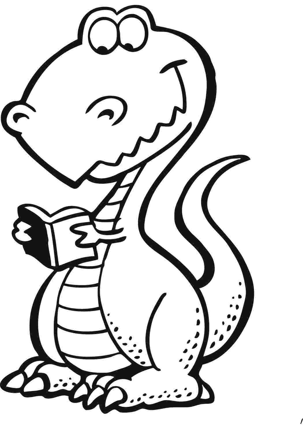 Раскраска Динозавр читает книгу