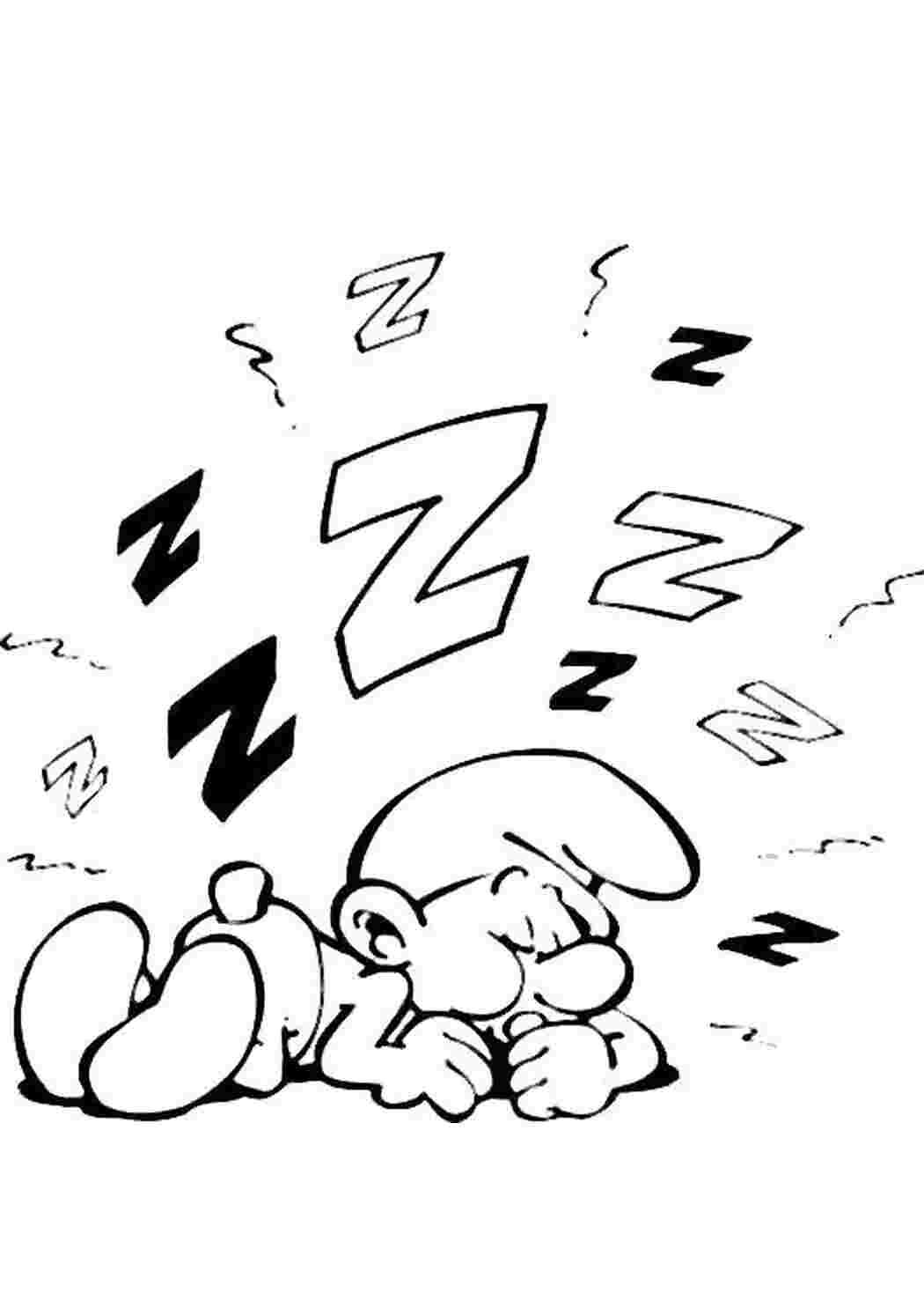 Раскраска Спящий Смурфик