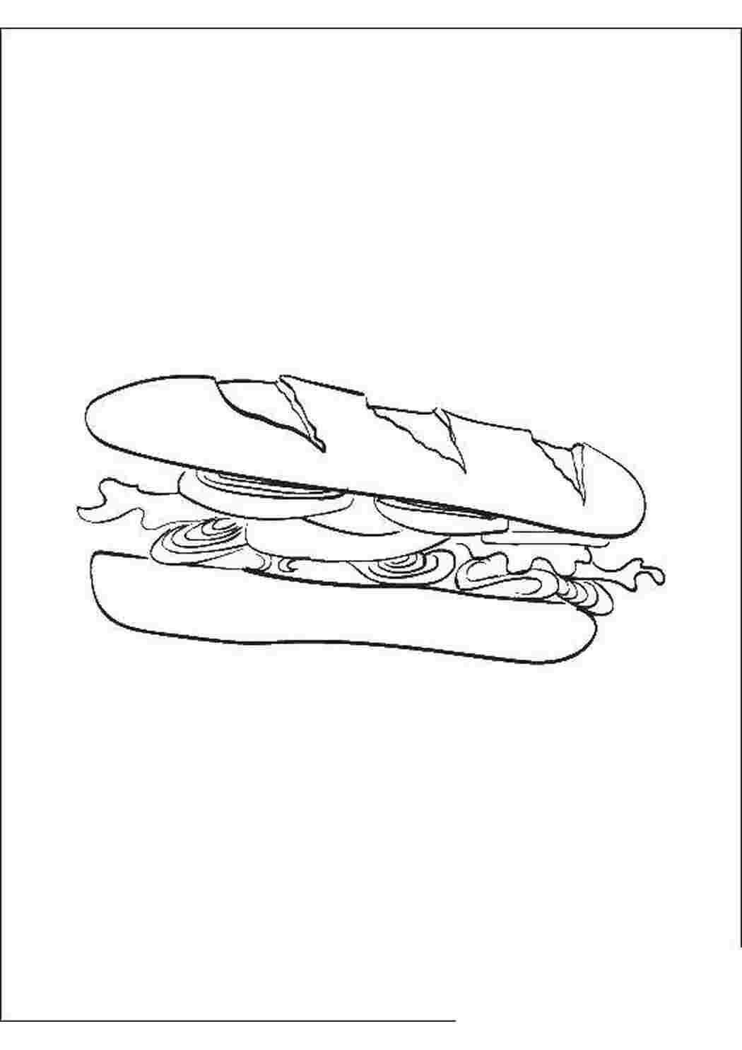 Раскраска бутерброд с колбасой