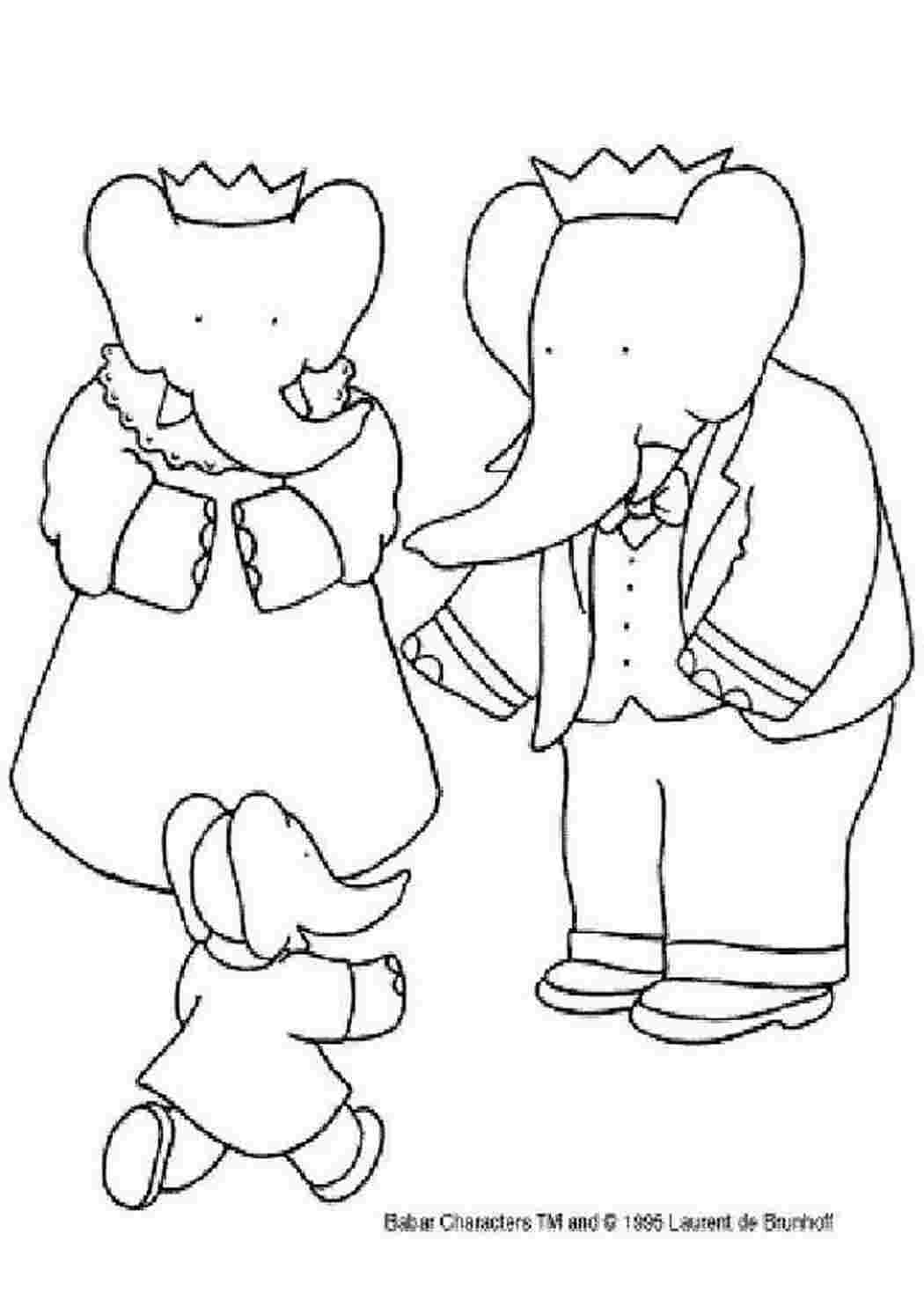 Раскраски слоненка с папой