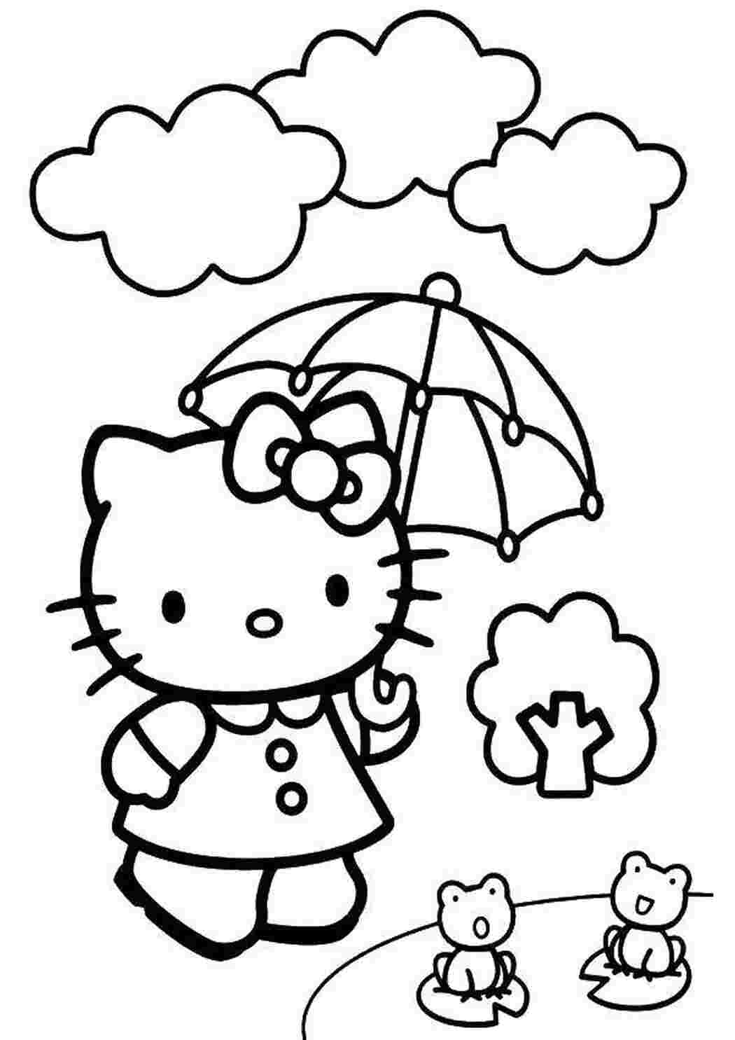 Hello Kitty с зонтиком раскраска
