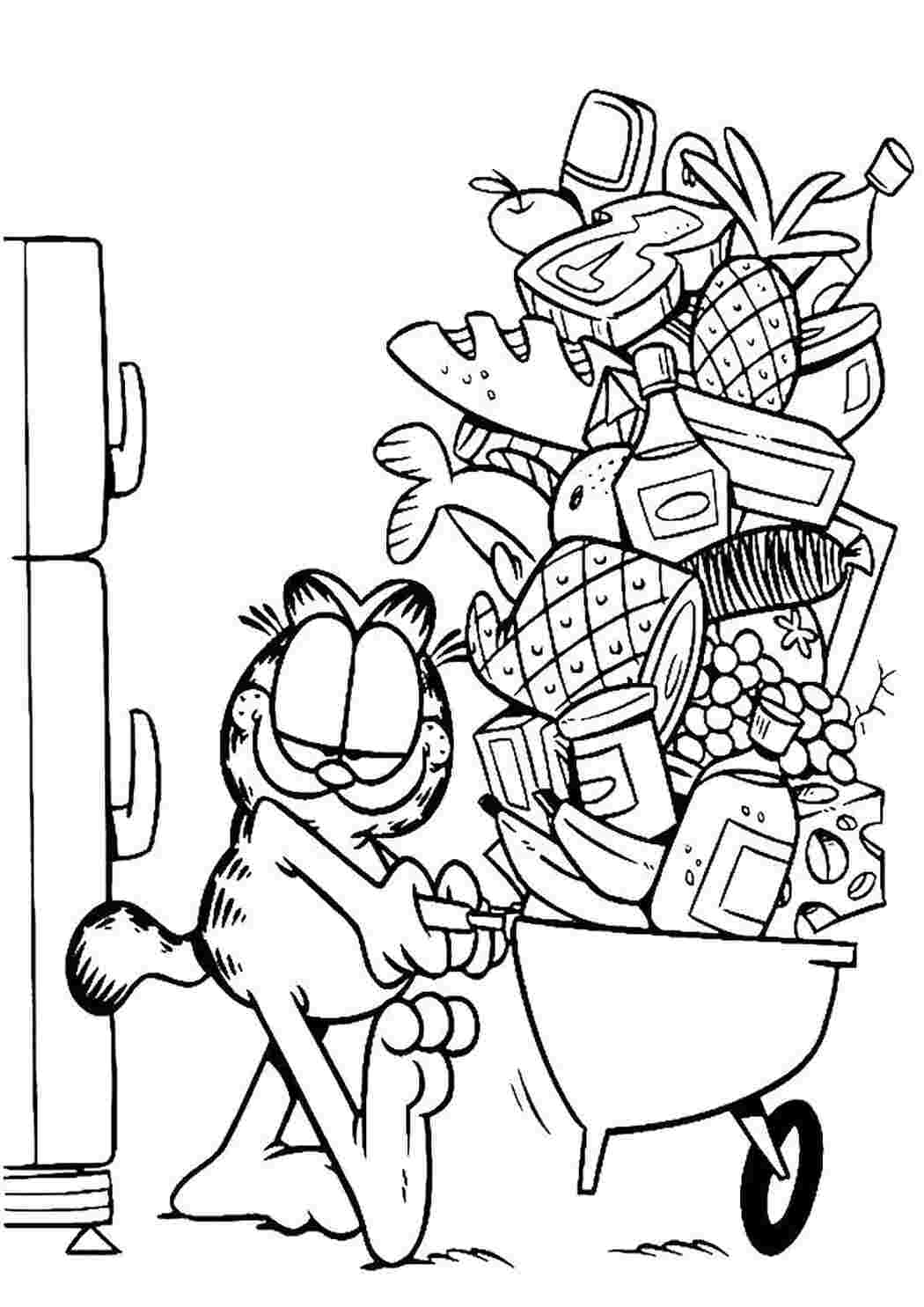 Раскраска Гарфилд на кухне