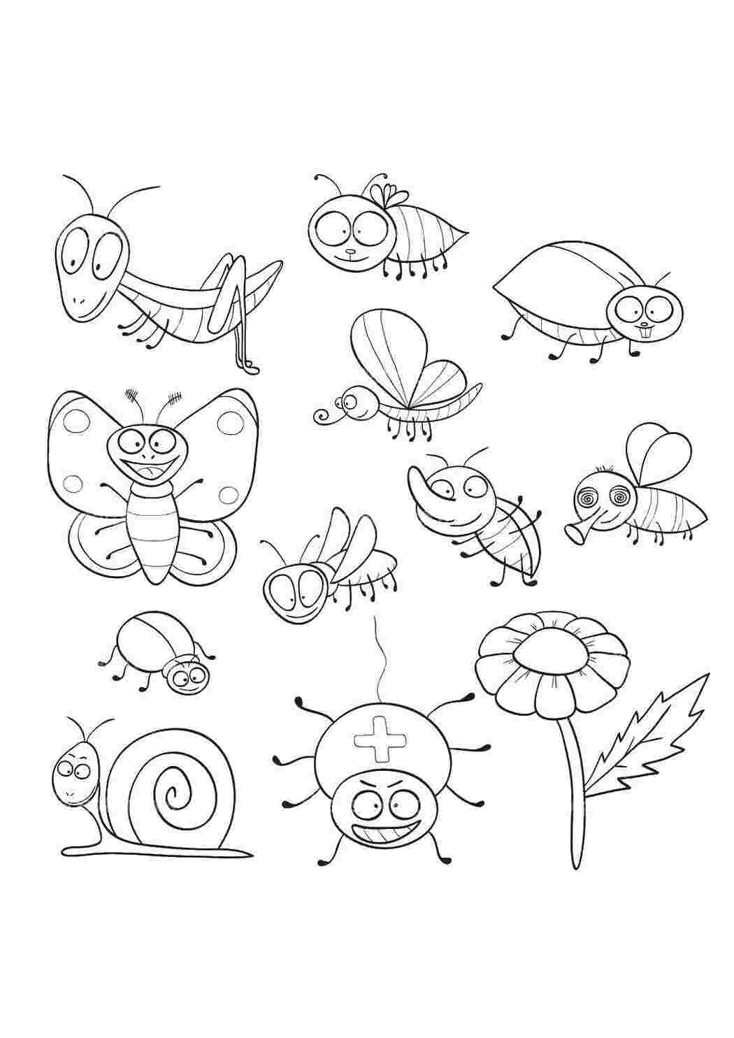 Раскраска Разные милые насекомые