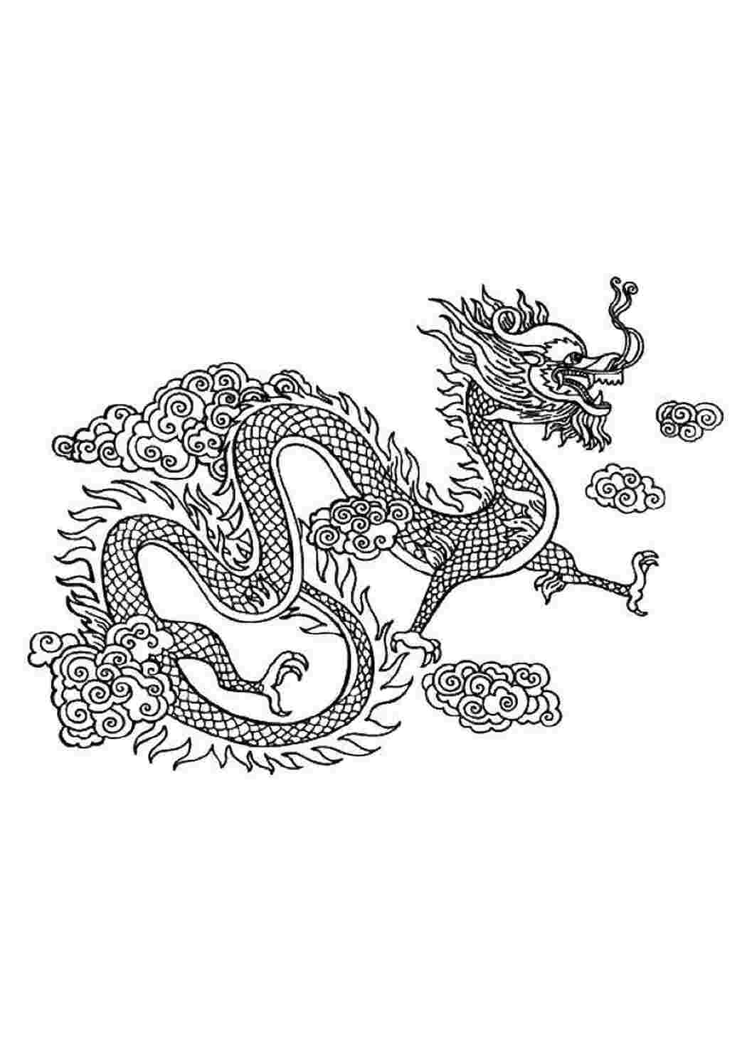 Китайский дракон раскраска сложная