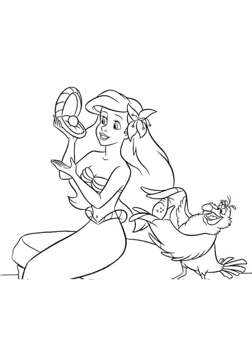 Раскраска Ариэль прихорашивается