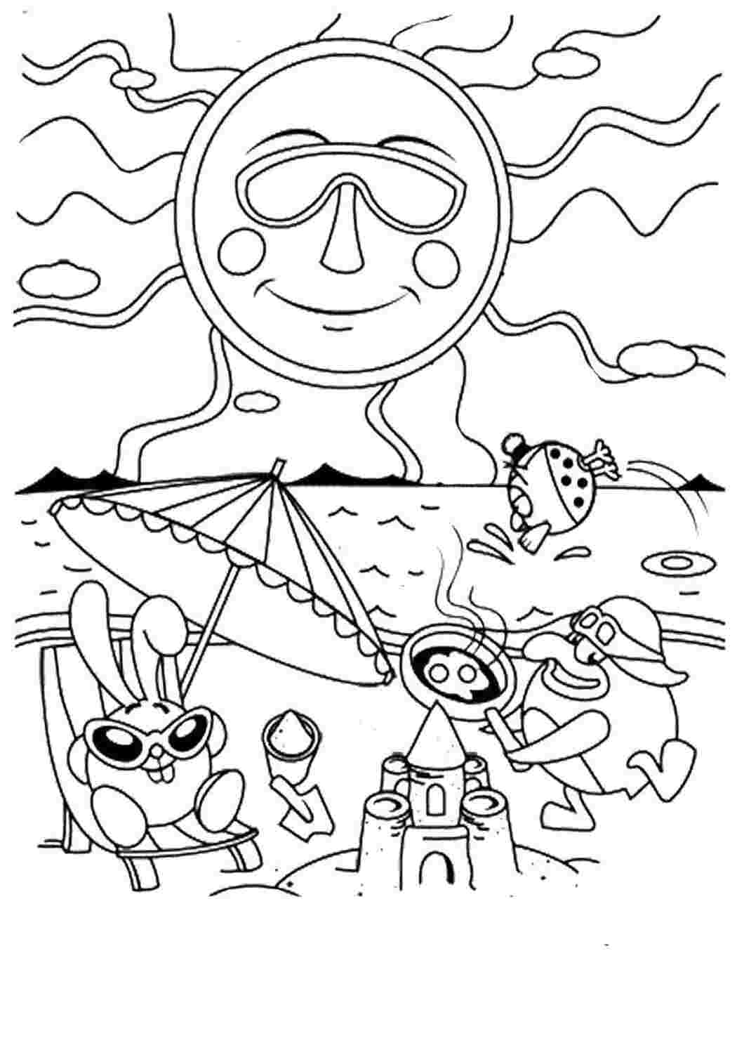 Раскраска Смешарики  на пляже