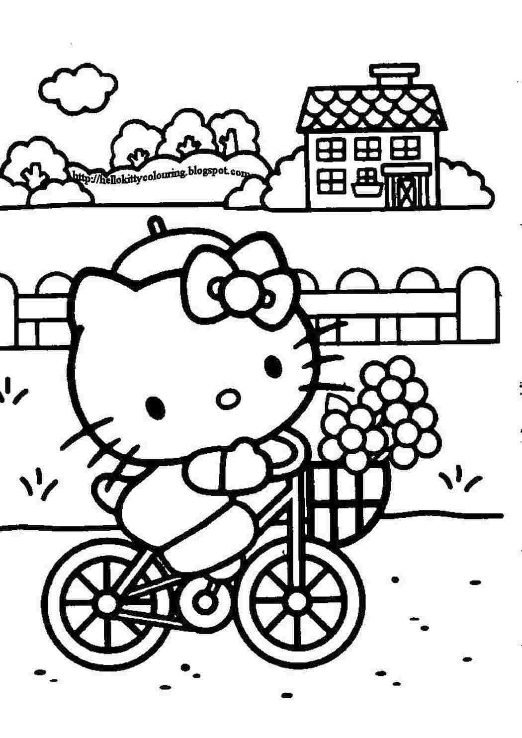 Раскраска Китти на велосипеде