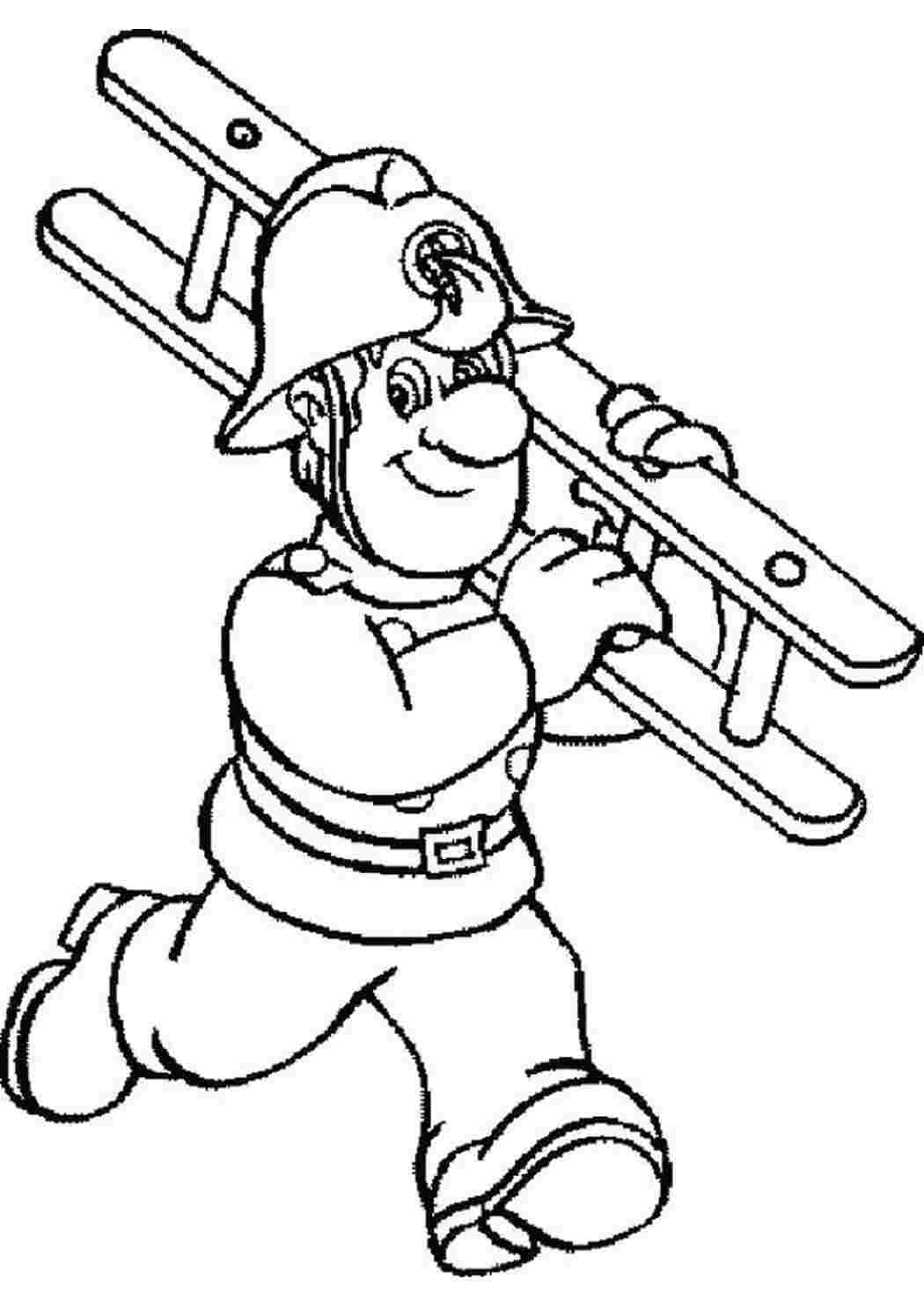 Раскраска Пожа́рный работает 