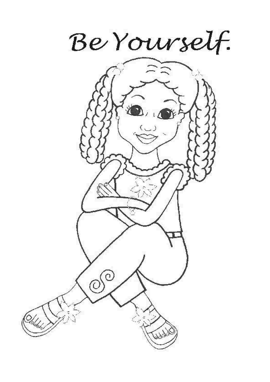 Девочка с косичками раскраска для детей