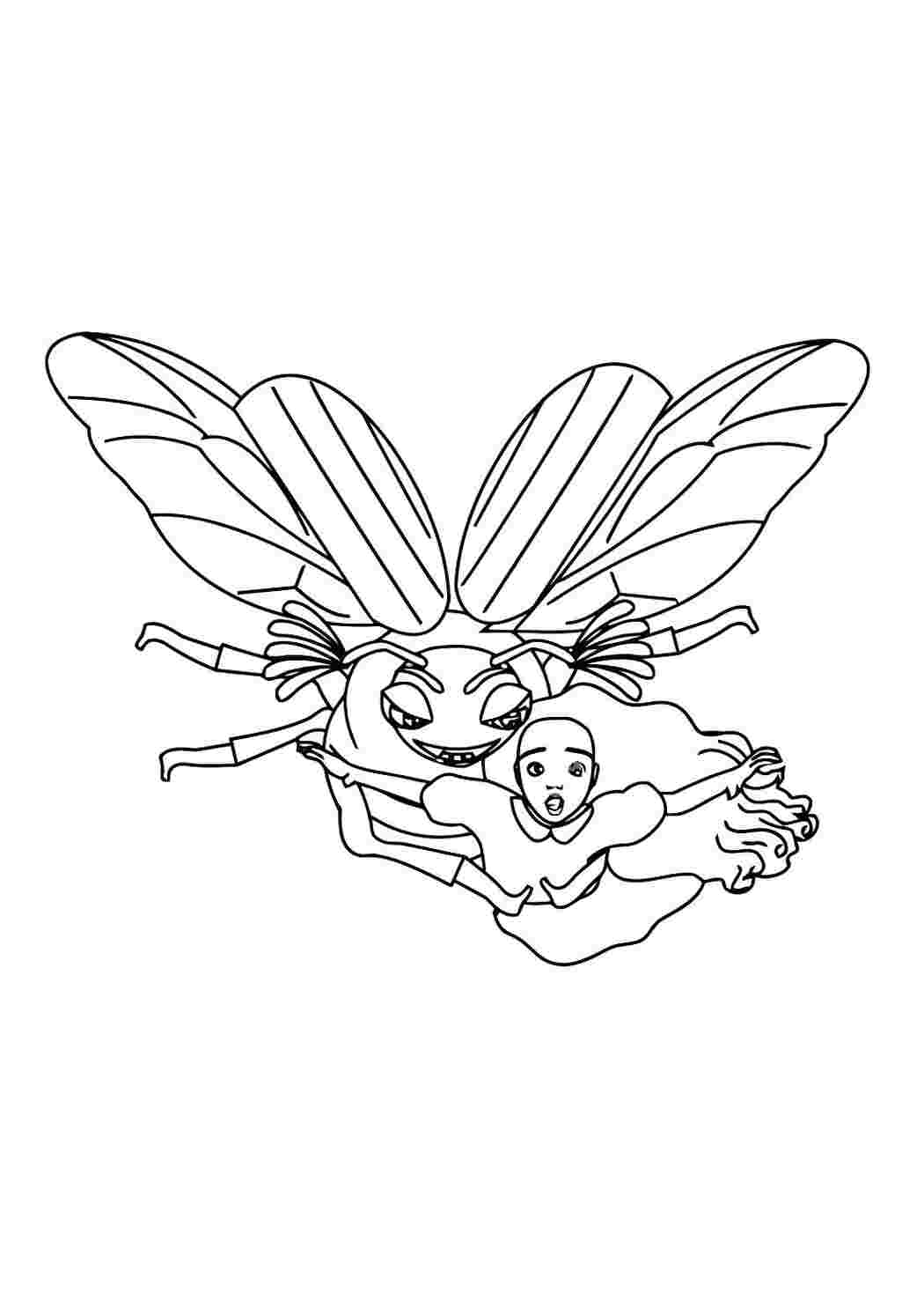 Раскраска Уносят Дюймовочку