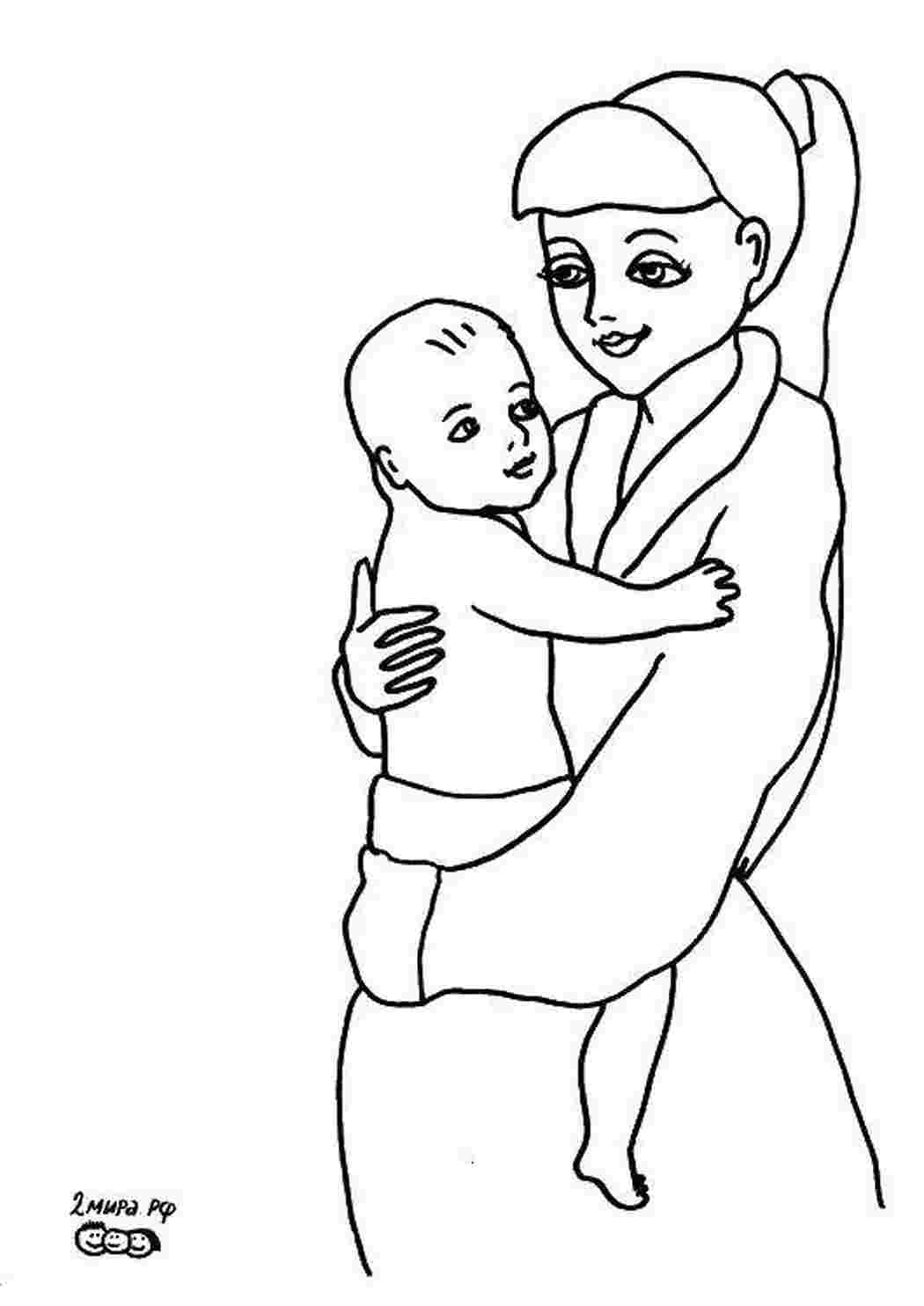 Раскраска мама с младенцем