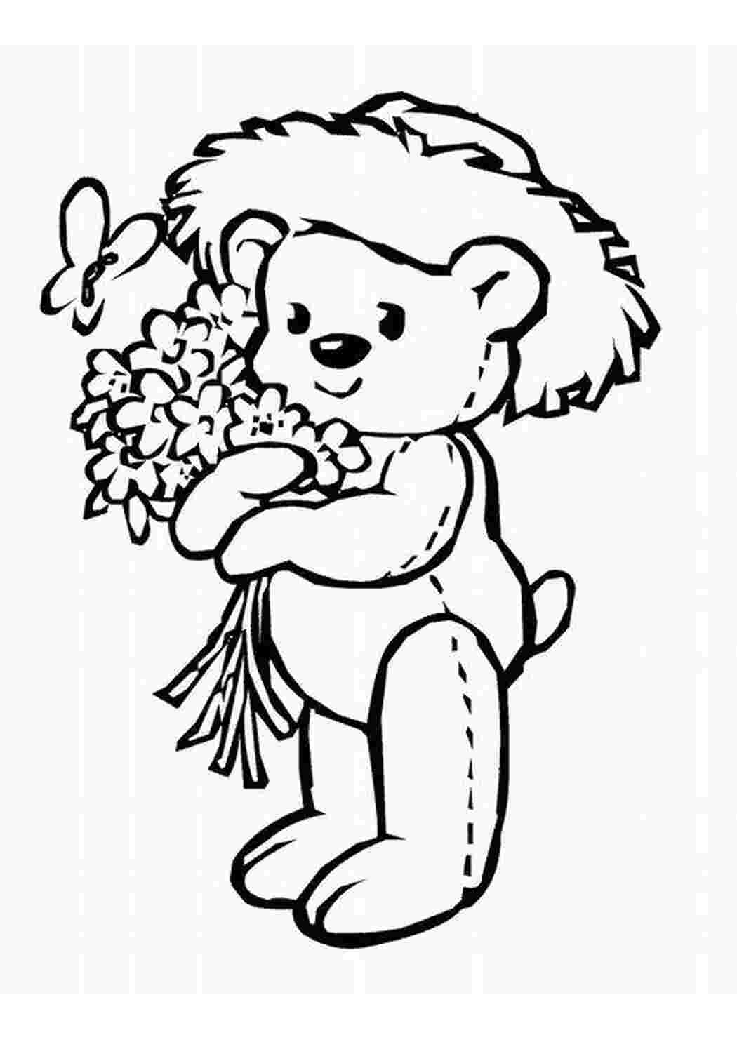 Медвежонок с цветами раскраска