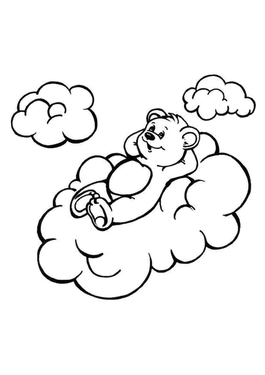 Раскраска Мишка на облаках