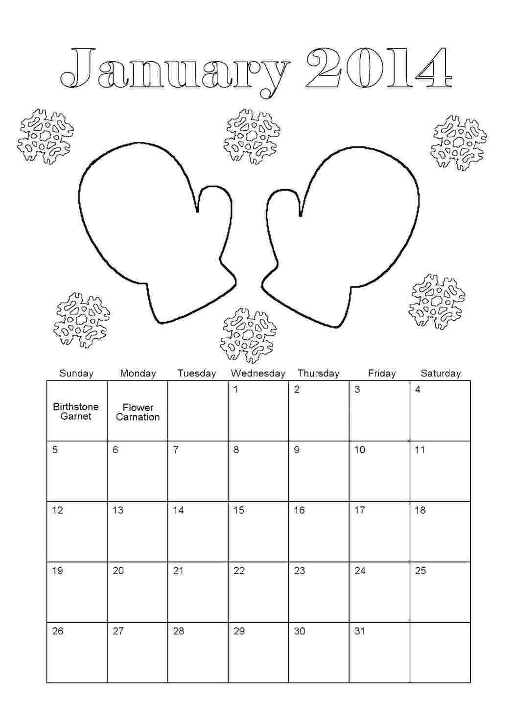 Раскраска Календарь 2014